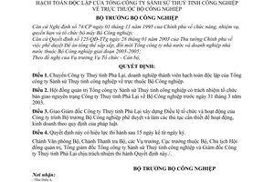 Quyết định 12/2003/QĐ-BCN chuyển Công ty Thuỷ tinh Phả Lại về  Bộ Công nghiệp