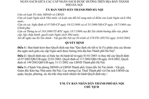 Quyết định 37/2003/QĐ-UB chi tiết tỷ lệ (%) phân chia khoản thu Ngân sách giữa cấp Ngân sách được hưởng địa bàn Hà Nội