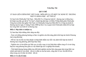Quy chế hợp tác kinh tế - thương mại khoa học - kỹ thuật giữa Uỷ ban Liên Chính phủ Việt Nam - Môn-Đô-Va