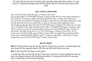 Quyết định 235/QĐ-TTg Đề án sắp xếp, đổi mới Tổng Công ty nhà nước và doanh nghiệp nhà nước thuộc Bộ Xây dựng giai đoạn 2003 - 2005