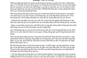 Công văn  769/TS-KHĐT kiểm soát chất lượng hàng TS nhập khẩu từ Hàn Quốc