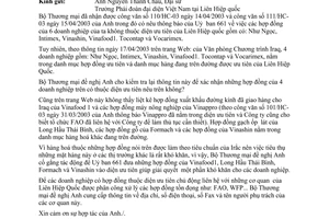 Công văn 1637/TM-PCTNA  gửi  anh Nguyễn Thành Châu,Trưởng Phái đoàn đại diện Việt Nam tại Liên Hiệp quốc