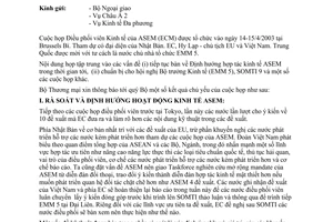 Công văn 1679/TM-ĐB kết quả cuộc họp Điều phối viên Kinh tế ASEM tháng 4/2003