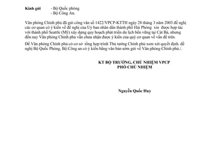 Công văn 1979/VPCP-KTTH tham gia ý kiến về hợp tác giữa Hải phòng với Seattle quy hoạch phát triển