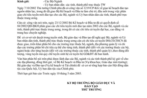 Công văn 3385/KHTC phân bổ chỉ tiêu cử tuyển năm 2003