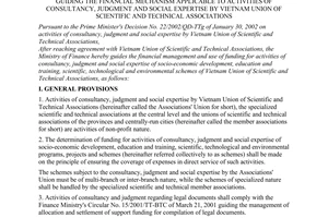 Circular No.27/2003/TT-BTC, on guiding the financial mechanism applicable to activities of consultancy, judgment and social expertise by Vietnam Union of Scientific and Technical Associations, promulgated by the Ministry of Finance