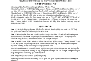 Quyết định 354/2003/QĐ-TTg  Phương án  sắp xếp, đổi mới doanh nghiệp nhà nước  thuộc Bộ Thuỷ sản giai đoạn 2003 - 2005