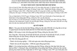 Quyết định 45/2003/QĐ-UB giao chỉ tiêu thu Quỹ Phòng, chống lụt, bão đối với công dân trên địa bàn thành phố năm 2003