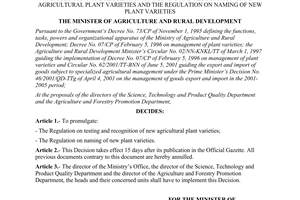 Decision No. 52/2003/QD-BNN promulgating the regulation on testing and recogniti