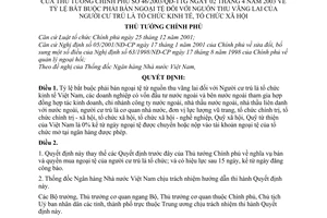 Quyết định 46/2003/QĐ-TTg tỷ lệ bắt buộc phải bán ngoại tệ đối với nguồn thu vãng lai của người cư trú là tổ chức kinh tế, tổ chức xã hội
