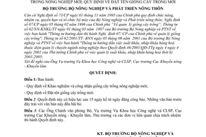 Quyết định 52/2003/QĐ-BNN  Khảo nghiệm công nhận giống cây trồng nông nghiệp mới Đặt tên giống cây trồng mới