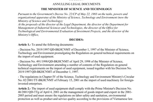 Decision No. 06/2003/QD-BKHCN of April 3, 2003, annulling legal documents