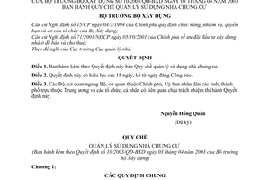 Quyết định 10/2003/QĐ-BXD Quy chế quản lý sử dụng nhà chung cư