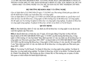 Quyết định 07/2003/QĐ-BKHCN xác định đề tài khoa học công nghệ  dự án sản xuất thử nghiệm cấp nhà nước