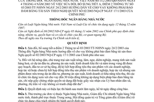 Quyết định 312/2003/QĐ-NHNN cho vay không phải bảo đảm bằng tài sản sửa đổi Thông tư  03/2003/TT-NHNN hướng dẫn Nghị quyết  02/2003/NQ-CP