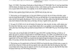 Chỉ thị 12/2003/CT-UB thực hiện quyết định số 27/2003/QĐ-TTg