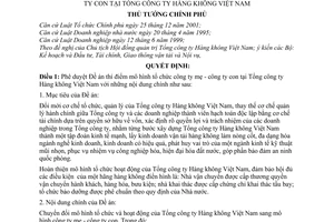 Quyết định 372/QĐ-TTg thí điểm tổ chức hoạt động mô hình công ty mẹ  con tại Tổng công ty Hàng không Việt Nam