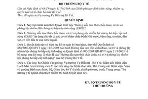 Quyết định 1113/2003/QĐ-BYT Hướng dẫn tạm thời chẩn đoán, xử trí phòng lây nhiễm Hội chứng hô hấp cấp tính nặng SARS