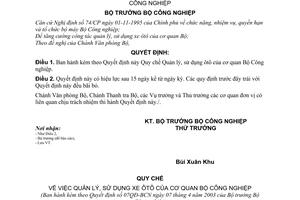 Quyết định 47/2003/QĐ-BCN Quy chế Quản lý, sử dụng xe ôtô cơ quan Bộ Công nghiệp