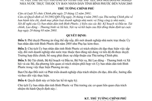 Quyết định 380/QĐ-TTg  phương án sắp xếp, đổi mới doanh nghiệp nhà nước thuộc Ủy ban nhân dân tỉnh Bình Phước đến năm 2005