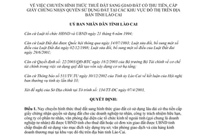 Quyết định 128/QĐ-UB năm 2003 chuyển thuê sang giao đất thu tiền khu vực đô thị Lào Cai