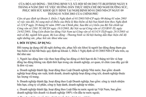 Thông tư 08/2003/TT-BLĐTBXH hướng dẫn thực hiện chế độ nghỉ dưỡng sức, phục hồi sức khoẻ quy định tại Nghị định 01/2003/NĐ-CP