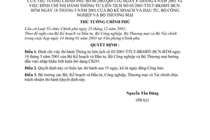 Quyết định 48/2003/QĐ-TTg đình chỉ thi hành Thông tư liên tịch 03/2001/TTLT-BKHĐT-BCN-BTM