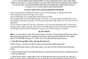 Quyết định 50/2003/QĐ-UB sửa đổi Quy chế tạm thời tổ chức hoạt động Đội thi hành quyết định hành chính quận-huyện Quyết định 33/2003/QĐ-UB