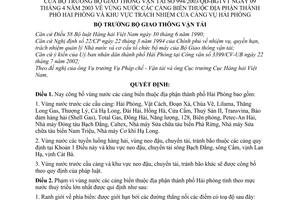 Quyết định 994/2003/QĐ-BGTVT vùng nước các cảng biển thuộc địa phận Hải Phòng khu vực trách nhiệm cảng vụ Hải Phòng