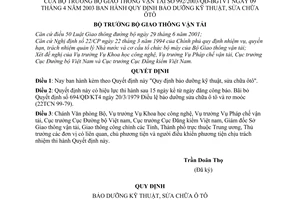 Quyết định 992/2003/QĐ-BGTVT bảo dưỡng kỹ thuật, sửa chữa ôtô