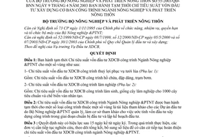 Quyết định 55/2003/QĐ-BNN Chỉ tiêu suất vốn đầu tư xây dựng cơ bản công trình ngành Nông nghiệp và Phát triển nông thôn