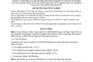 Quyết định 49/2003/QĐ-BCN chuyển Xí nghiệp Vận tải thuộc Công ty gang thép Thái Nguyên sửa đổi Quyết định 33/2002/QĐ-BCN
