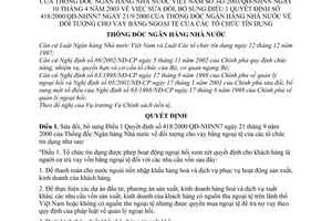 Quyết định 343/2003/QĐ-NHNN đối tượng cho vay bằng ngoại tệ tổ chức tín dụng sửa đổi Quyết định 418/2000/QĐ-NHNN7