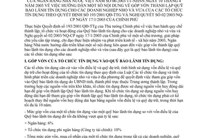 Thông tư 06/2003/TT-NHNN hướng dẫn nội dung góp vốn lập Quỹ bảo lãnh tín dụng cho doanh nghiệp nhỏ và vừa của tổ chức  tín dụng theo QĐ 02/2003/NQ-CP