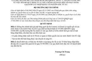 Quyết định 48/2003/QĐ-BTC bãi bỏ quy định tỷ lệ chênh lệch giá đối với mặt hàng gạch ốp lát nhập khẩu có nguồn gốc từ EU