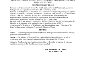Decision No. 422/2003/QD-BTM of April 11, 2003, promulgating the regulation on investment in building petroleum depots nationwide