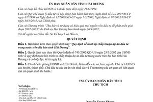 Quyết định 1019/2003/QĐ-UB Quy định trình tự chấp thuận dự án đầu tư