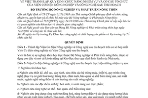 Quyết định 57/2003/QĐ-BNN thành lập, quy định chức năng nhiệm vụ cơ cấu tổ chức Viện cơ điện nông nghiệp và Công nghệ sau thu hoạch