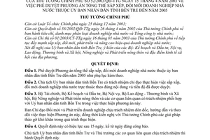 Quyết định 52/2003/QĐ-TTg Đề án tổng thể sắp xếp, đổi mới doanh nghiệp nhà nước thuộc Ủy ban nhân dân tỉnh Bến Tre giai đoạn 2003 -2005