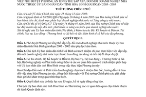 Quyết định 51/2003/QĐ-TTg Đề án tổng thể sắp xếp, đổi mới doanh nghiệp nhà nước thuộc Ủy ban nhân dân tỉnh Hòa Bình giai đoạn 2003-2005