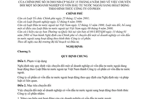 Nghị định 38/2003/NĐ-CP chuyển đổi doanh nghiệp có vốn đầu tư nước ngoài sang hoạt động hình thức Công ty cổ phần