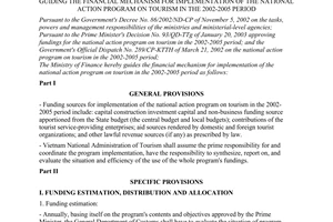 Circular No. 31/2003/TT-BTC of April 16, 2003, guiding the financial mechanism for implementation of the national action program on tourism in the 2002-2005 period