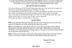Quyết định 56/2003/QĐ-BTC  hồ sơ quy trình thủ tục hải quan đối với hàng hoá xuất  nhập khẩu theo hợp đồng mua bán
