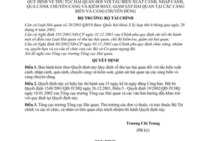 Quyết định 57/2003/QĐ-BTC thủ tục hải quan đối với tàu biển xuất  nhập quá cảnh, chuyển cảng kiểm soát, giám sát hải tại cảng biển chuyên dùng