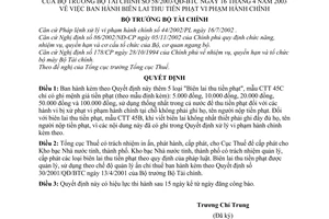 Quyết định 58/2003/QĐ-BTC Biên lai thu tiền phạt vi phạm hành chính