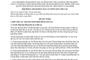 Nghị quyết 01/2003/NQ-HĐTP hướng dẫn áp dụng pháp luật trong việc giải quyết một số loại tranh chấp dân sự, hôn nhân và gia đình