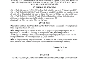 Quyết định 53/2003/QĐ-BTC thủ tục hải quan đối với hàng hoá xuất  nhập khẩu chuyển cửa khẩu