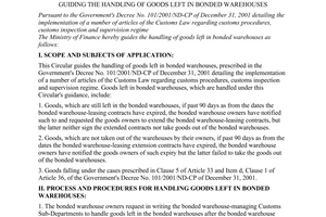 Circular No. 36/2003/TT-BTC of April 17, 2003, guiding the handling of goods left in bonded warehouses