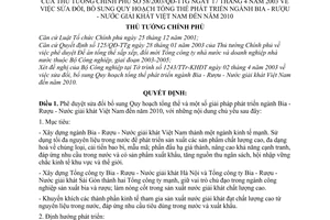 Quyết định 58/2003/QĐ-TTg sửa đổi Quy hoạch phát triển ngành Bia - Rượu - Nước giải khát Việt Nam đến năm 2010