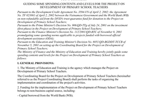 Joint circular No. 35/2003/TTLT-BTC-BGDDT of April 17, 2003, guiding some spending contents and levels for the project on development of primary school teachers